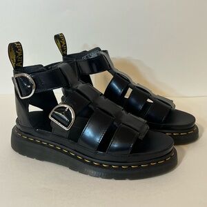 Dr. Doc Martens Mackaye Leather Strap Sandals Black Buttero Women's Size 8 US
